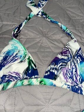 Marbled Halter Bikini Top in Blue, Green & Purple